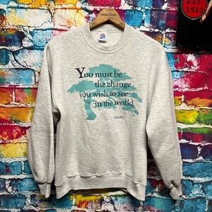 Vintage Crewneck Sweatshirt Ghandi Quote Grey